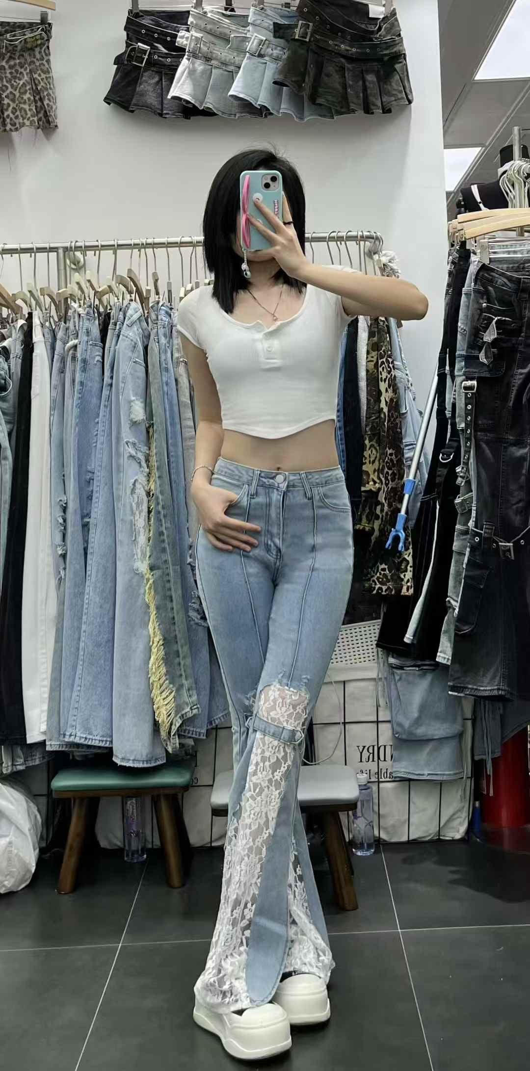 Net Cut Out Designed Jeans FC1796