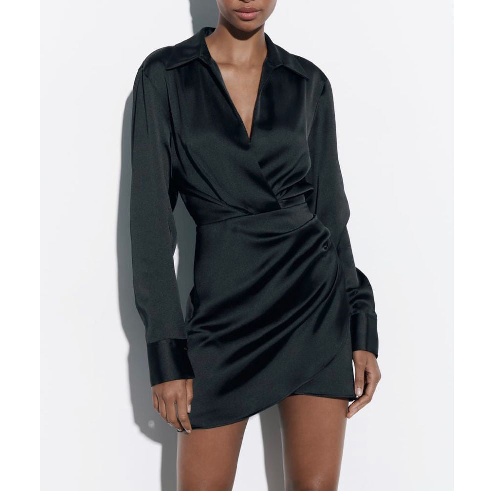 V-Neck Silk Shirt Dress