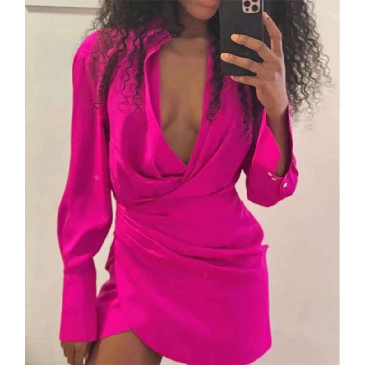 Fc V-Neck Silk Shirt Dress