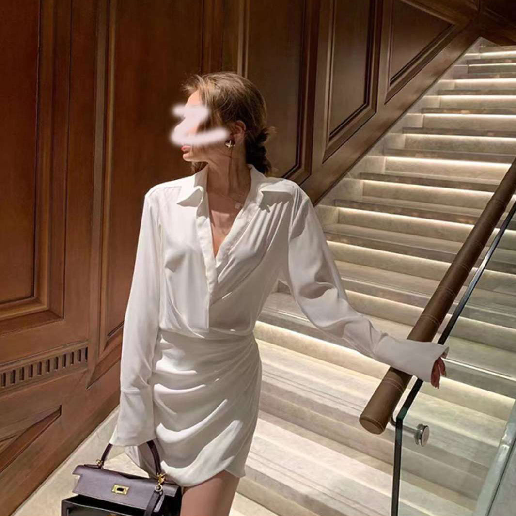 Fc V-Neck Silk Shirt Dress