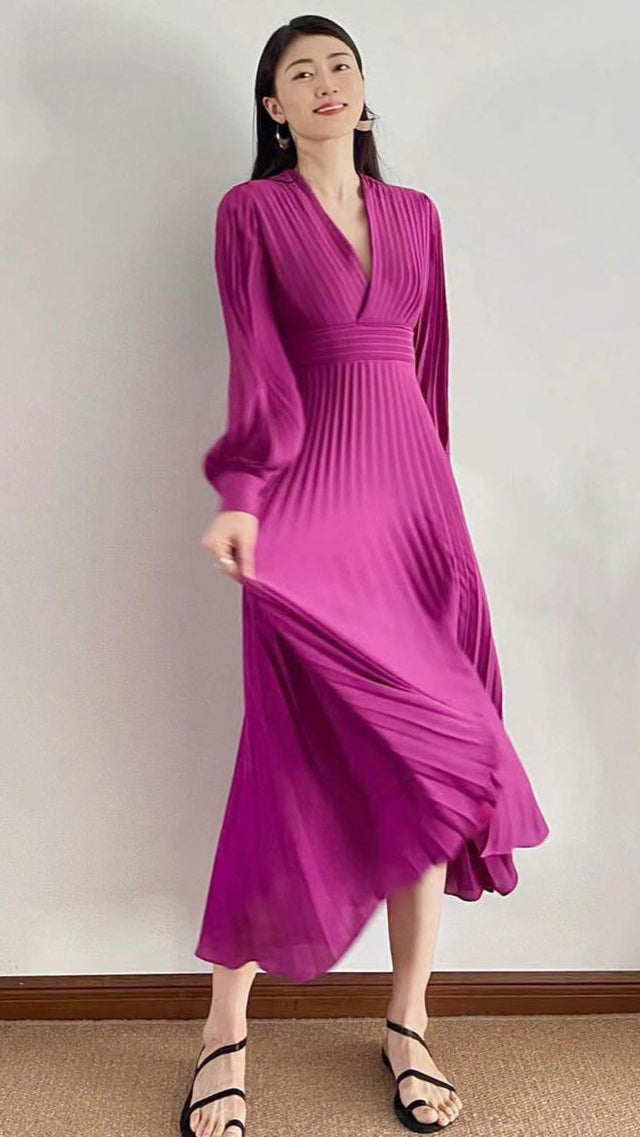Fc Lantern Sleeve Pleated Long Dresses