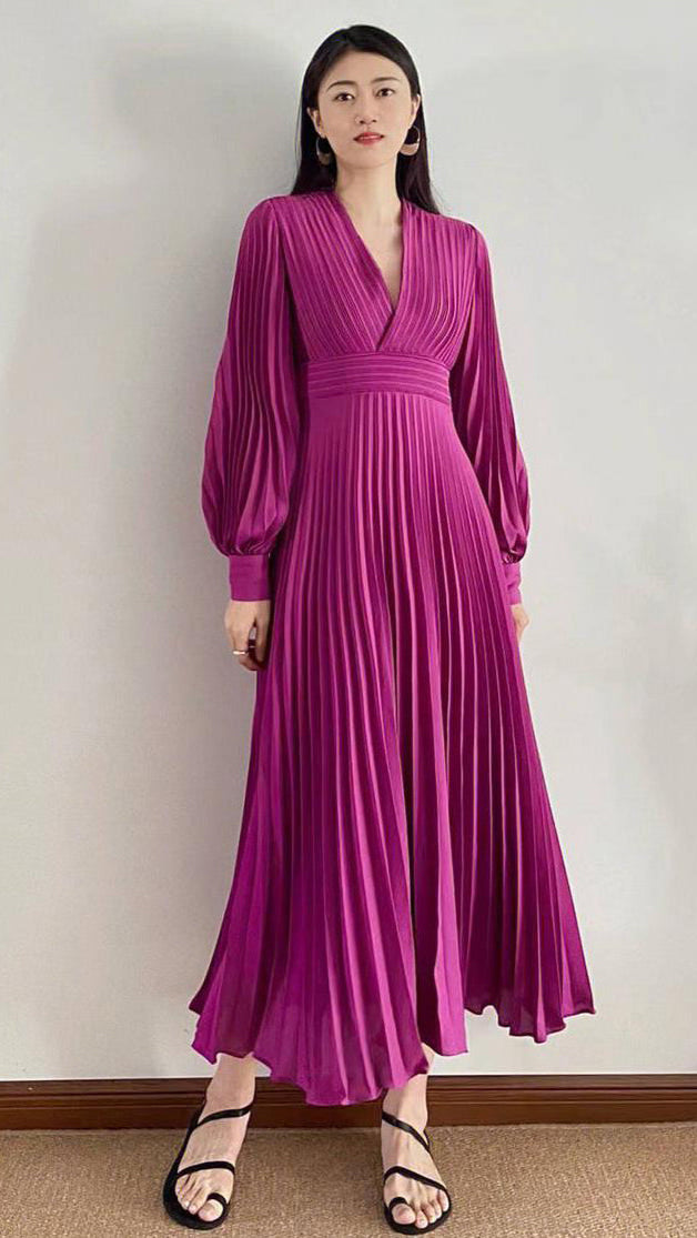 Fc Lantern Sleeve Pleated Long Dresses