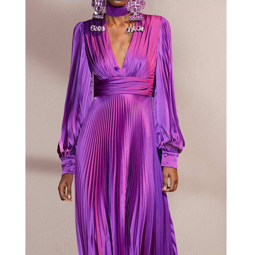 Fc Lantern Sleeve Pleated Long Dresses
