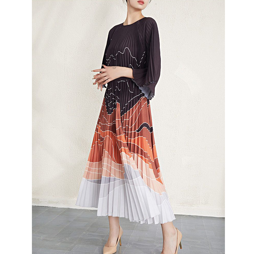 Fc Pleated Long Sleeve Elegant Dress