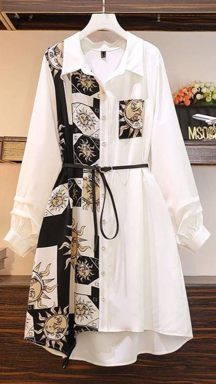 Fc Print Pattern Long-Sleeve Dress