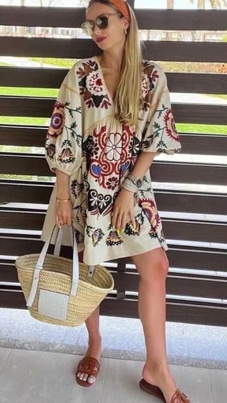 Fc Summer Loose Printed Flower Holiday Dress Chic Doll Dress