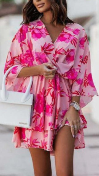 FC V Neck Bat Sleeve Mini Dress