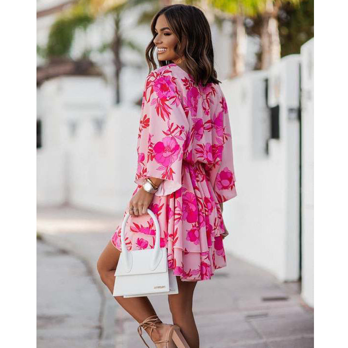 FC V Neck Bat Sleeve Mini Dress