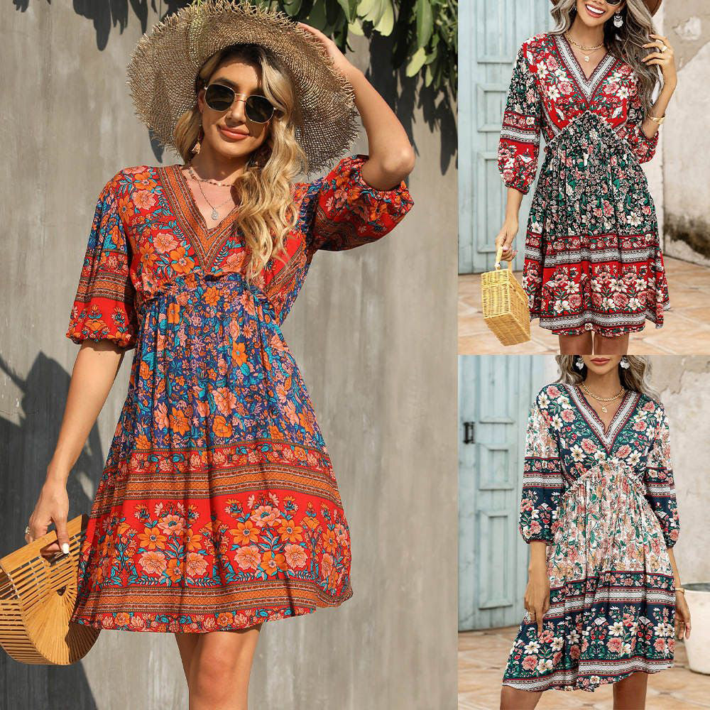 Fc V-Neck Short Sleeve Printed Dress