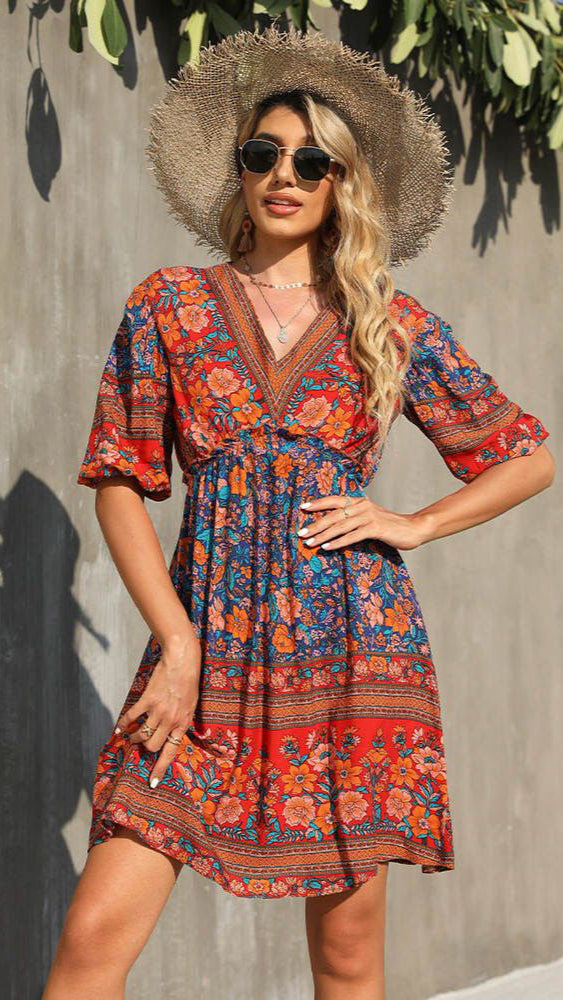 Fc V-Neck Short Sleeve Printed Dress