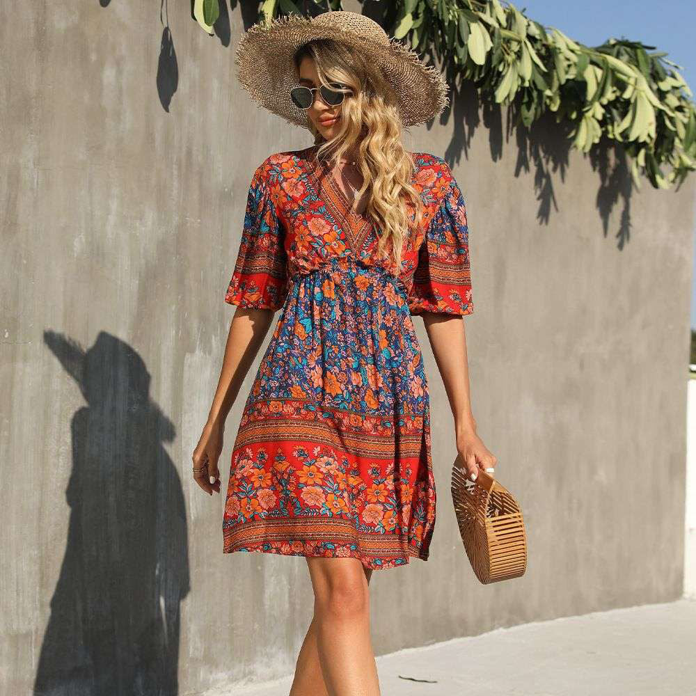 Fc V-Neck Short Sleeve Printed Dress