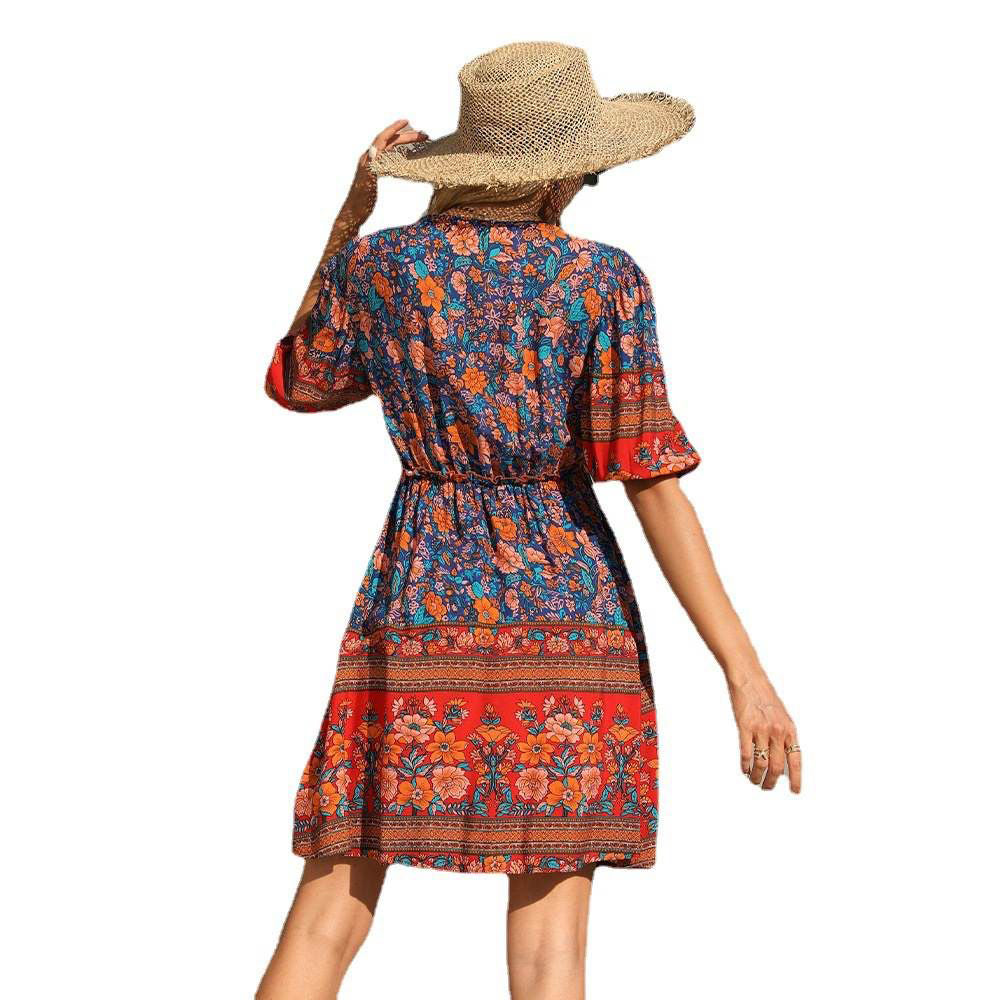 Fc V-Neck Short Sleeve Printed Dress