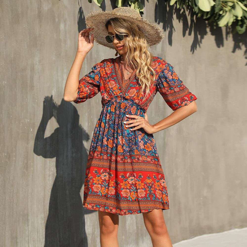 Fc V-Neck Short Sleeve Printed Dress
