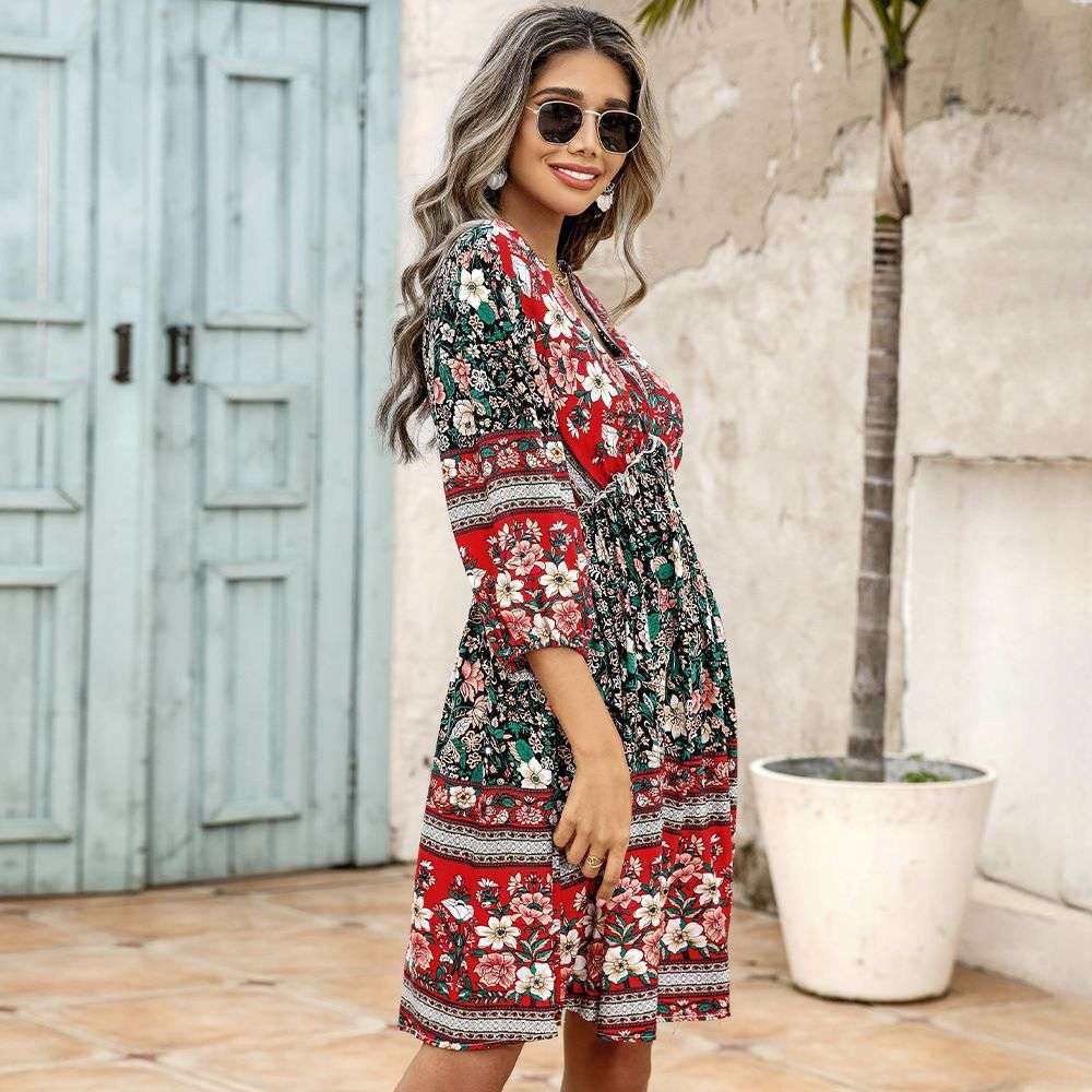 Fc V-Neck Short Sleeve Printed Dress