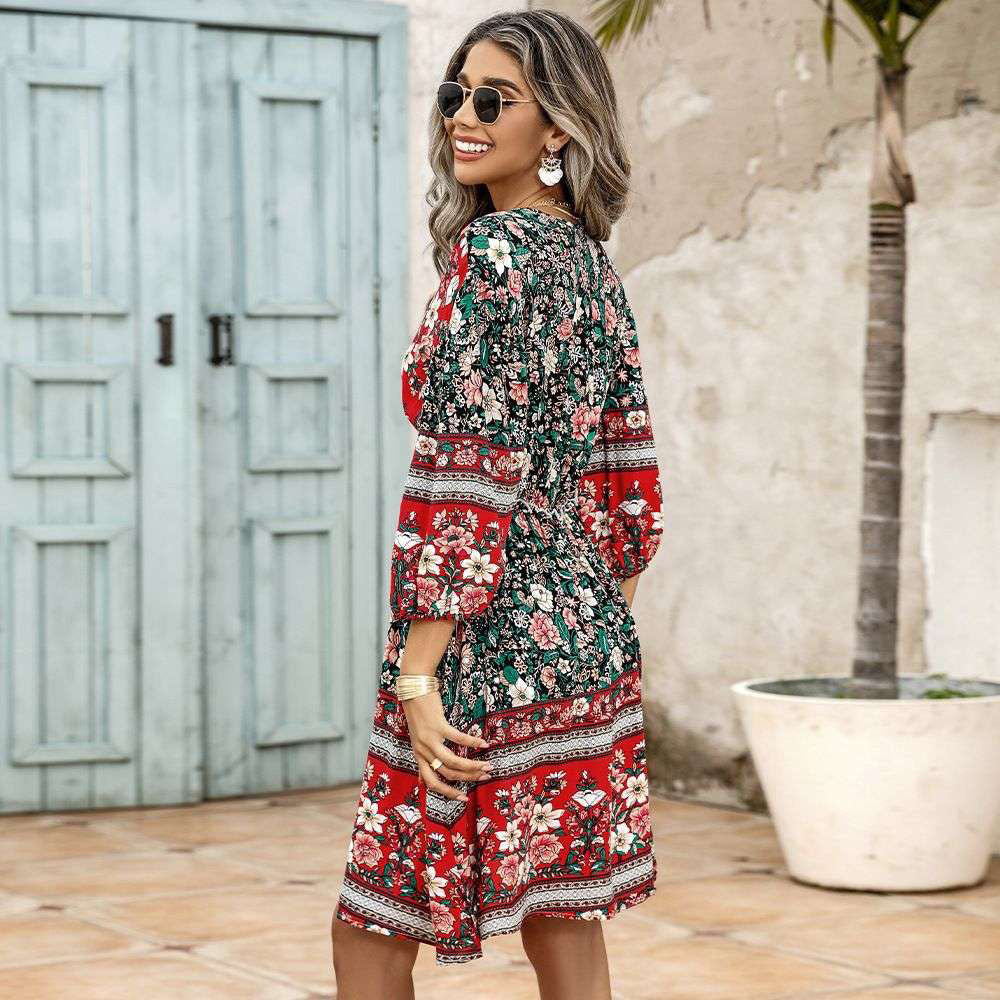 Fc V-Neck Short Sleeve Printed Dress