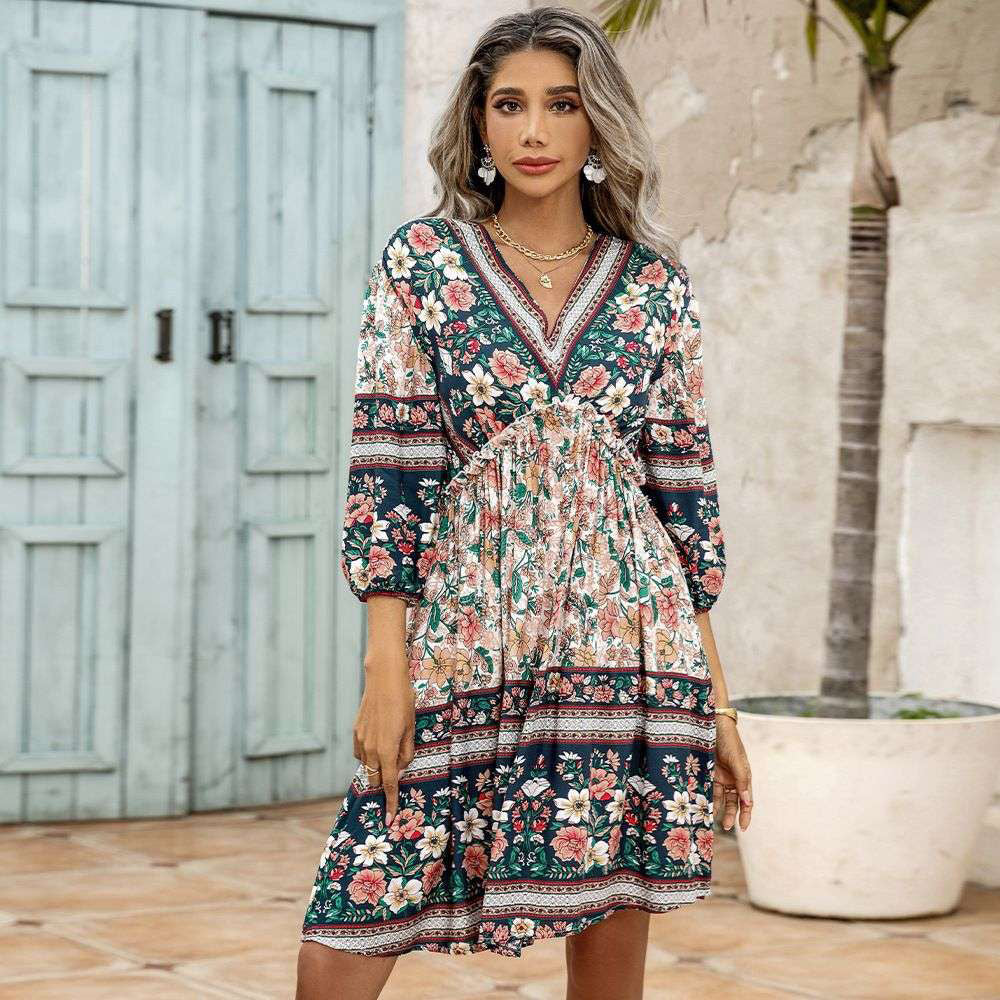 Fc V-Neck Short Sleeve Printed Dress