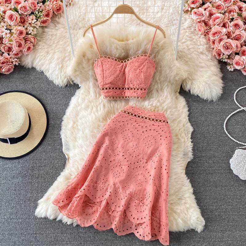 Fc Hollow Out Crop Tops And Skirt