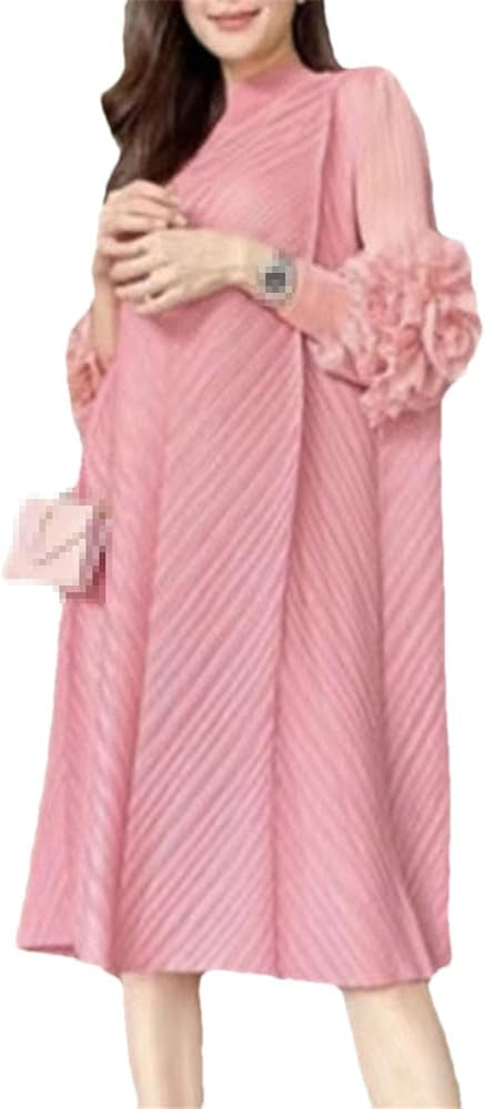 Fc Black Round High Neck Pleated Dress