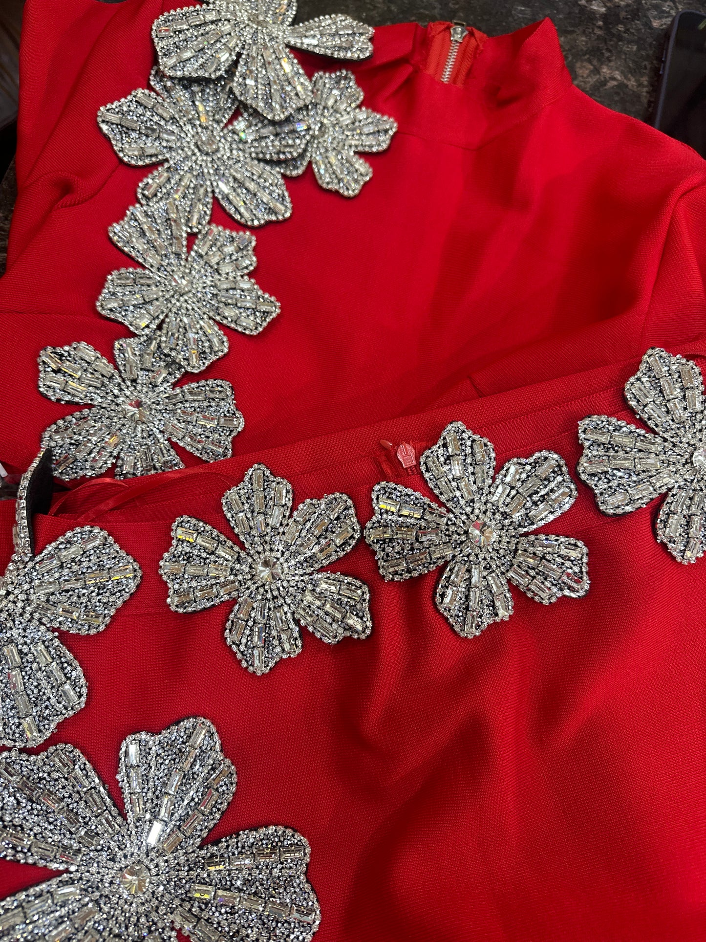 Rhinestone Design Crop Top And Skirt FC1593