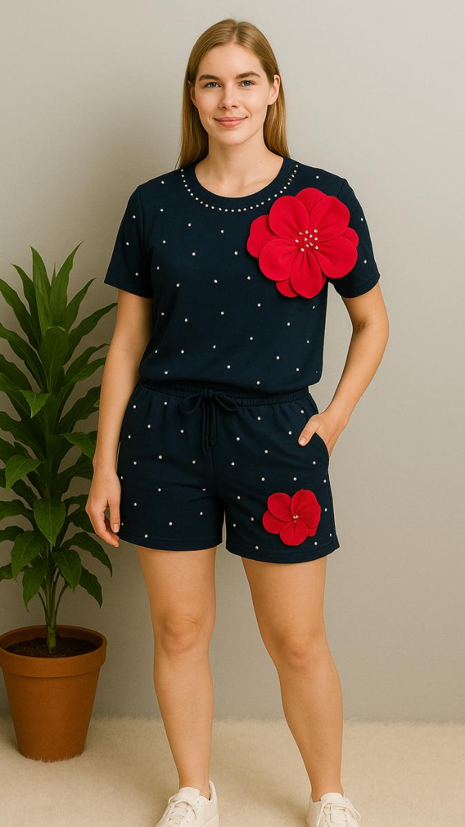 3D Flower Designed Short Coord Set FC1948
