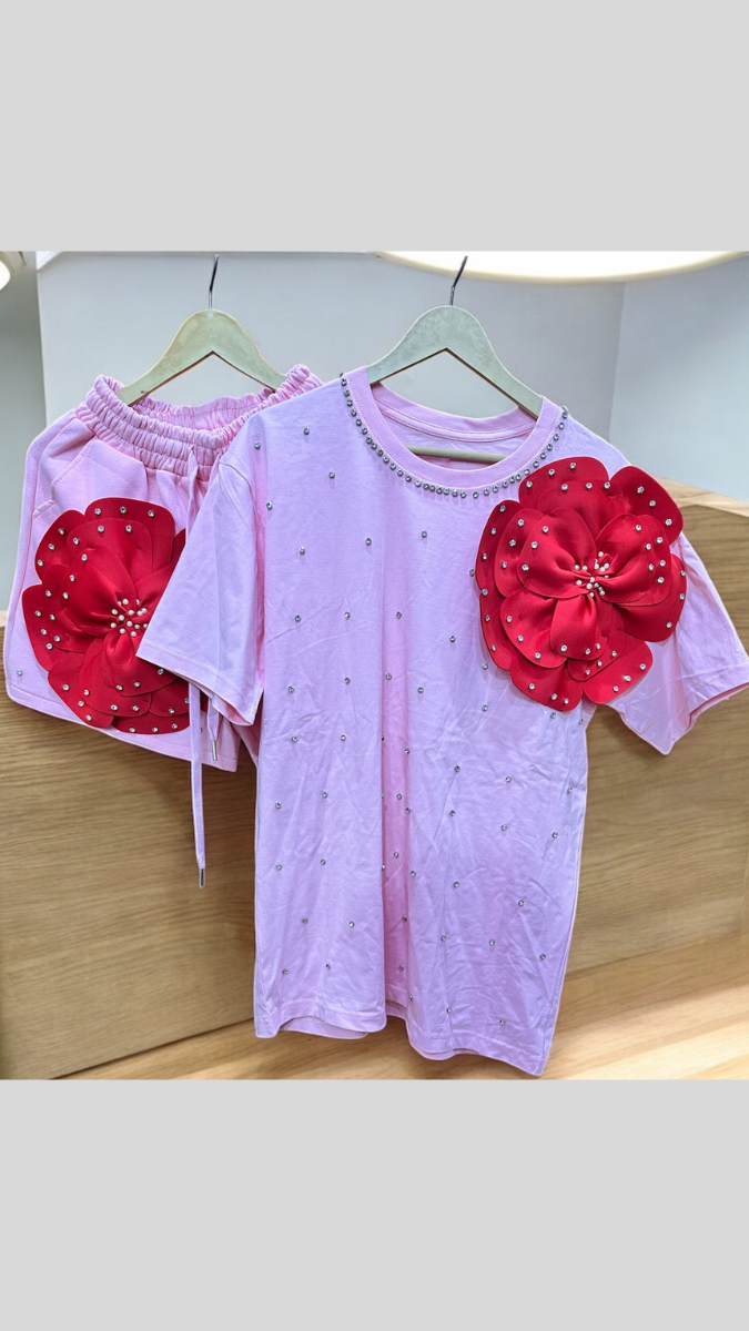 3D Flower Designed Short Coord Set FC1948