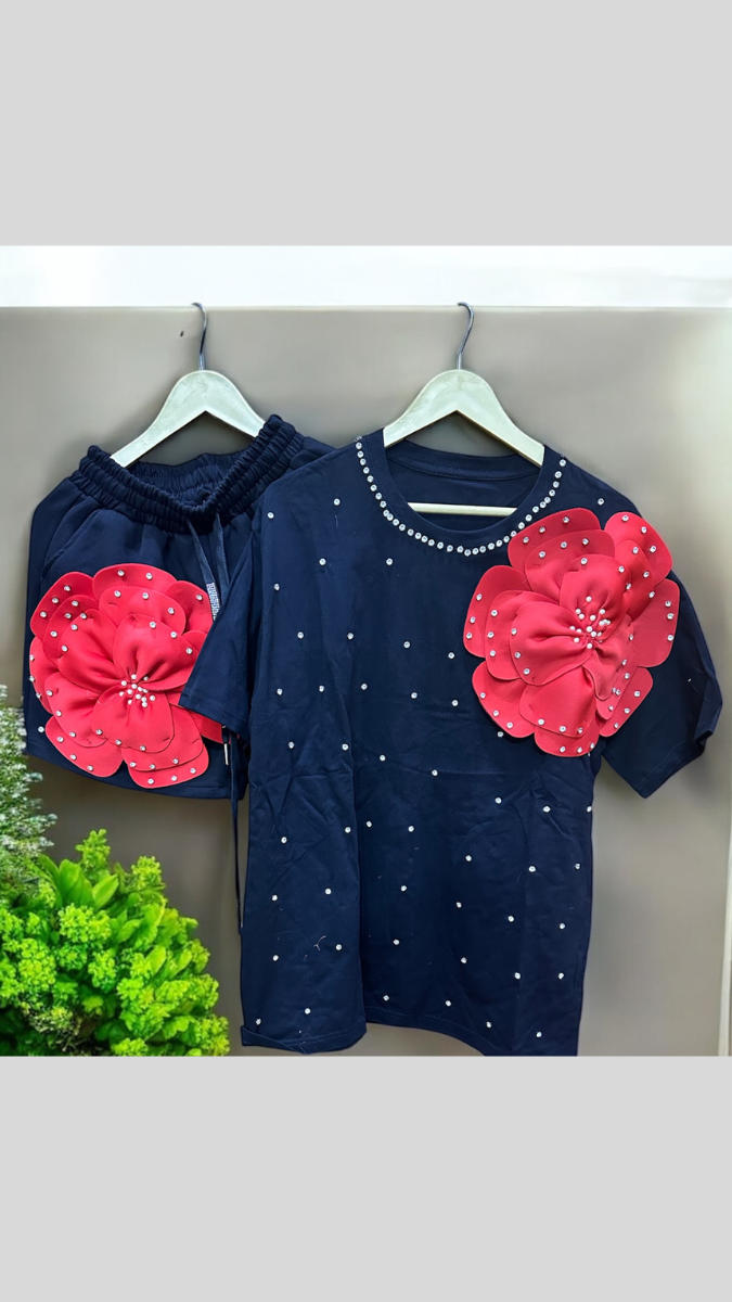 3D Flower Designed Short Coord Set FC1948