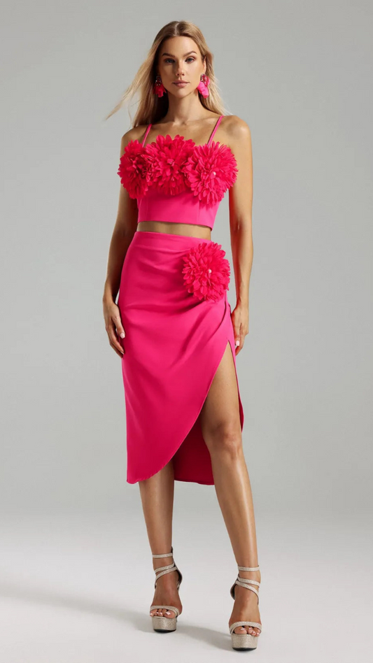 3D Flower Short Top & Wrap Skirt Set FC1861
