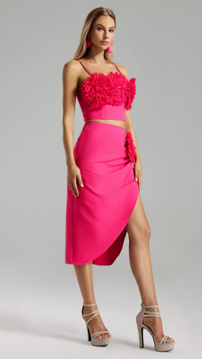 3D Flower Short Top & Wrap Skirt Set FC1861