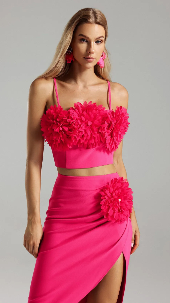 3D Flower Short Top & Wrap Skirt Set FC1861