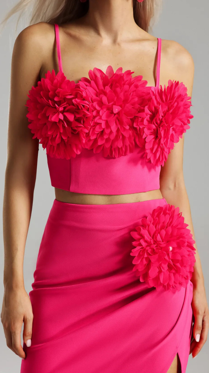 3D Flower Short Top & Wrap Skirt Set FC1861