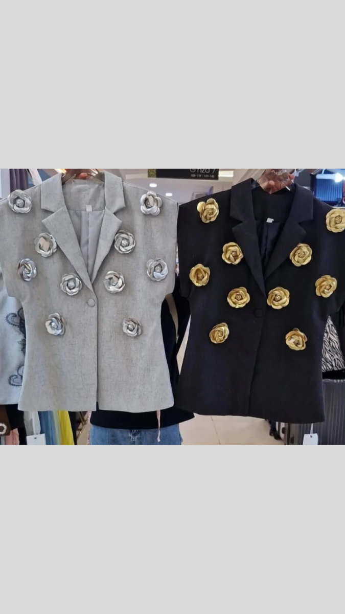 3D Rose Embedded Sleeveless Blazer FC1898