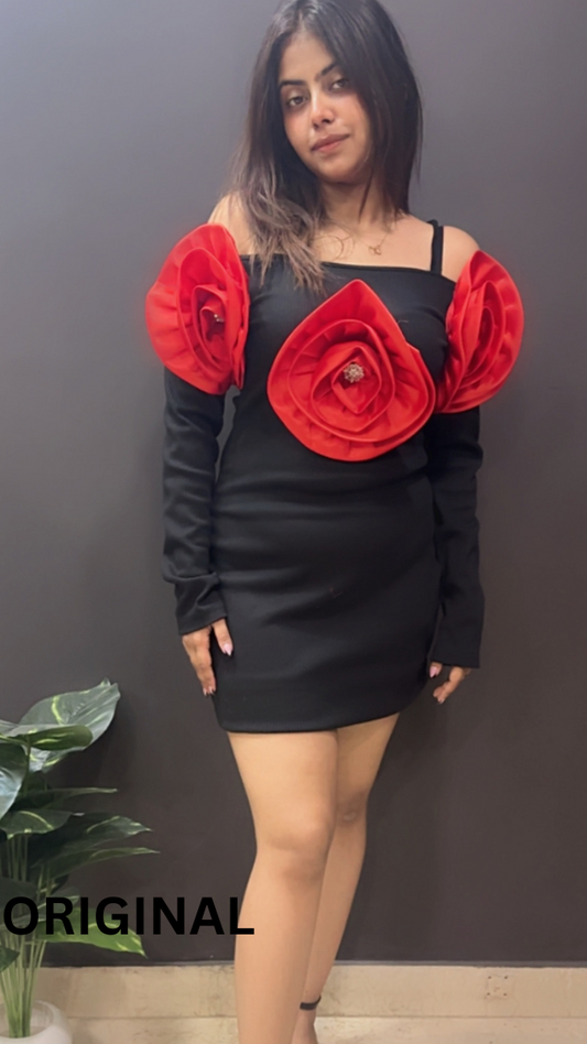 3D Roses Off Shoulder Winter Dress FC1539