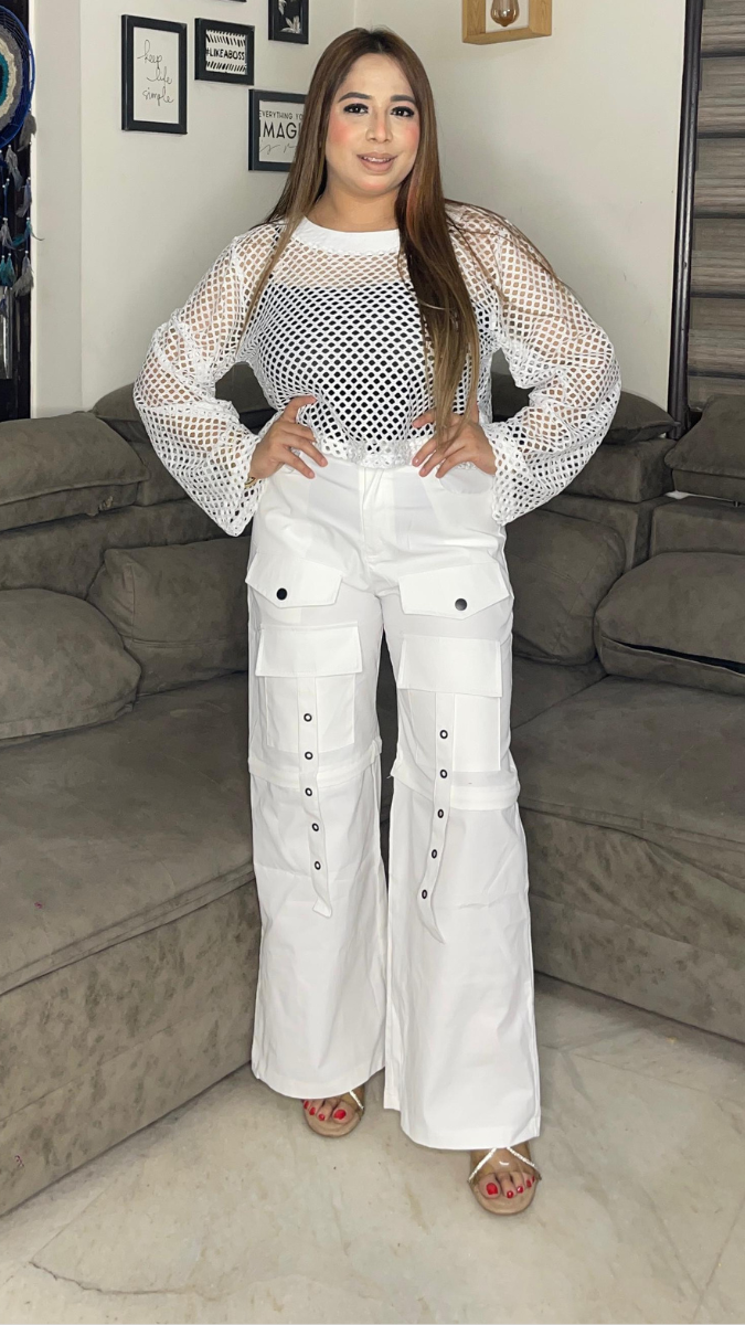 3Pc Loose Trouser Inner And See Through Top FC1967