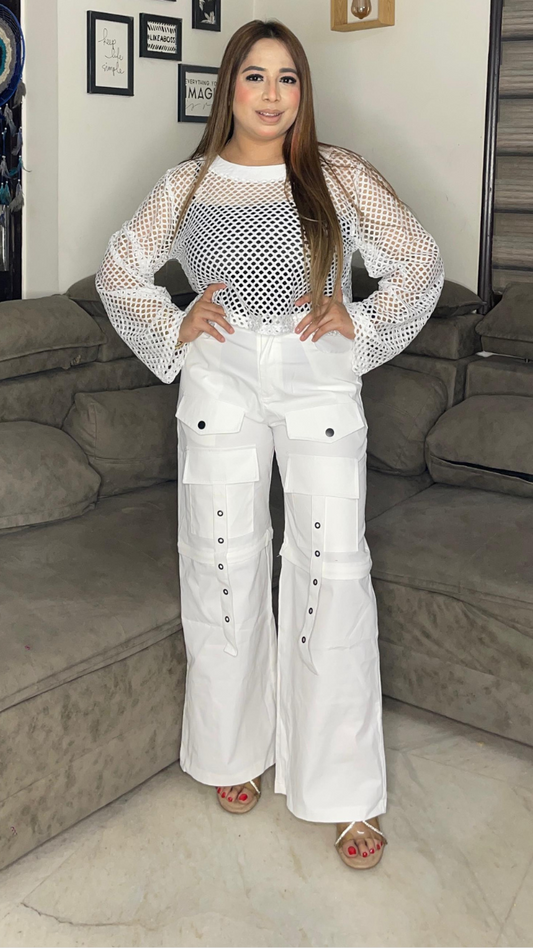 3Pc Loose Trouser Inner And See Through Top FC1967