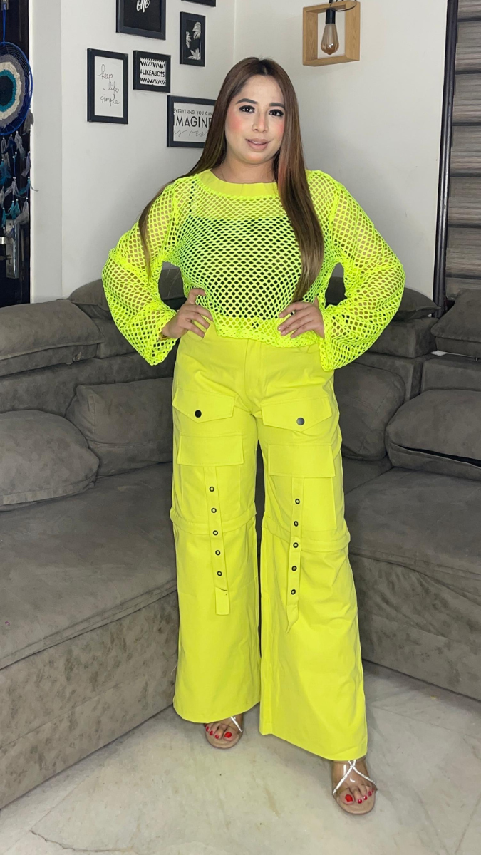3Pc Loose Trouser Inner And See Through Top FC1967