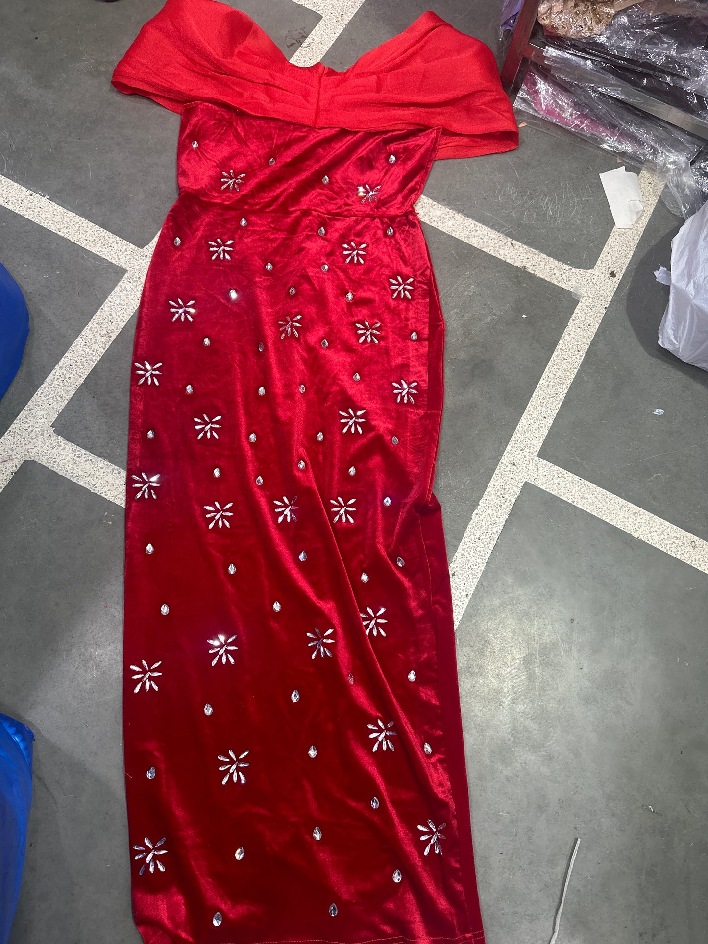 Off Shoulder Crystal Embedded Dress FC1684