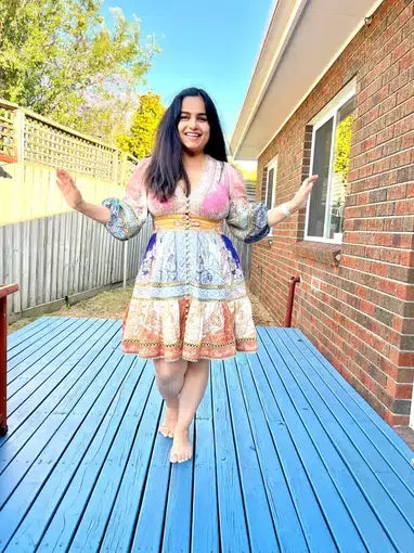 Printed Button Front Flippy Dress. FC1000