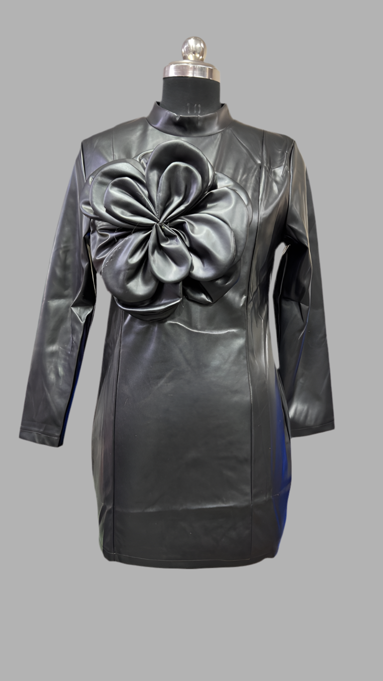 Big Flower Embedded Leather Dress FC1763