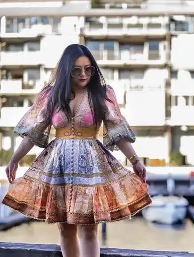 Printed Button Front Flippy Dress. FC1000