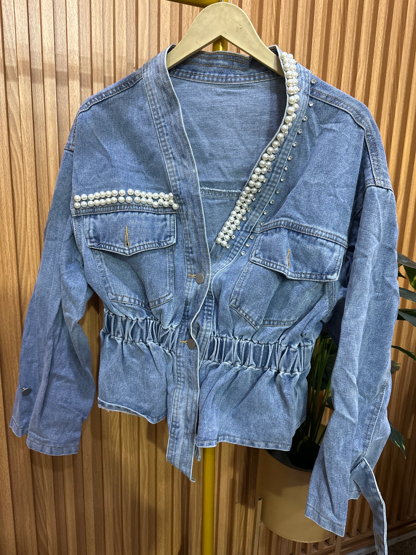 Stylish Stone Embedded Denim Shirt FC1944