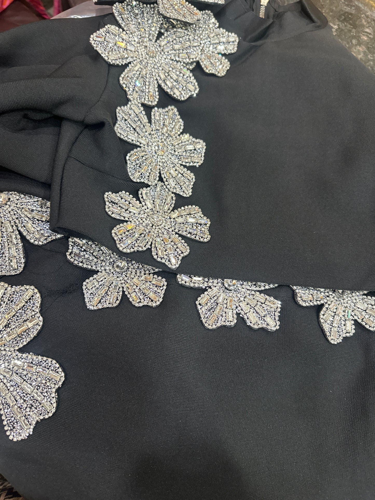 Rhinestone Design Crop Top And Skirt FC1593