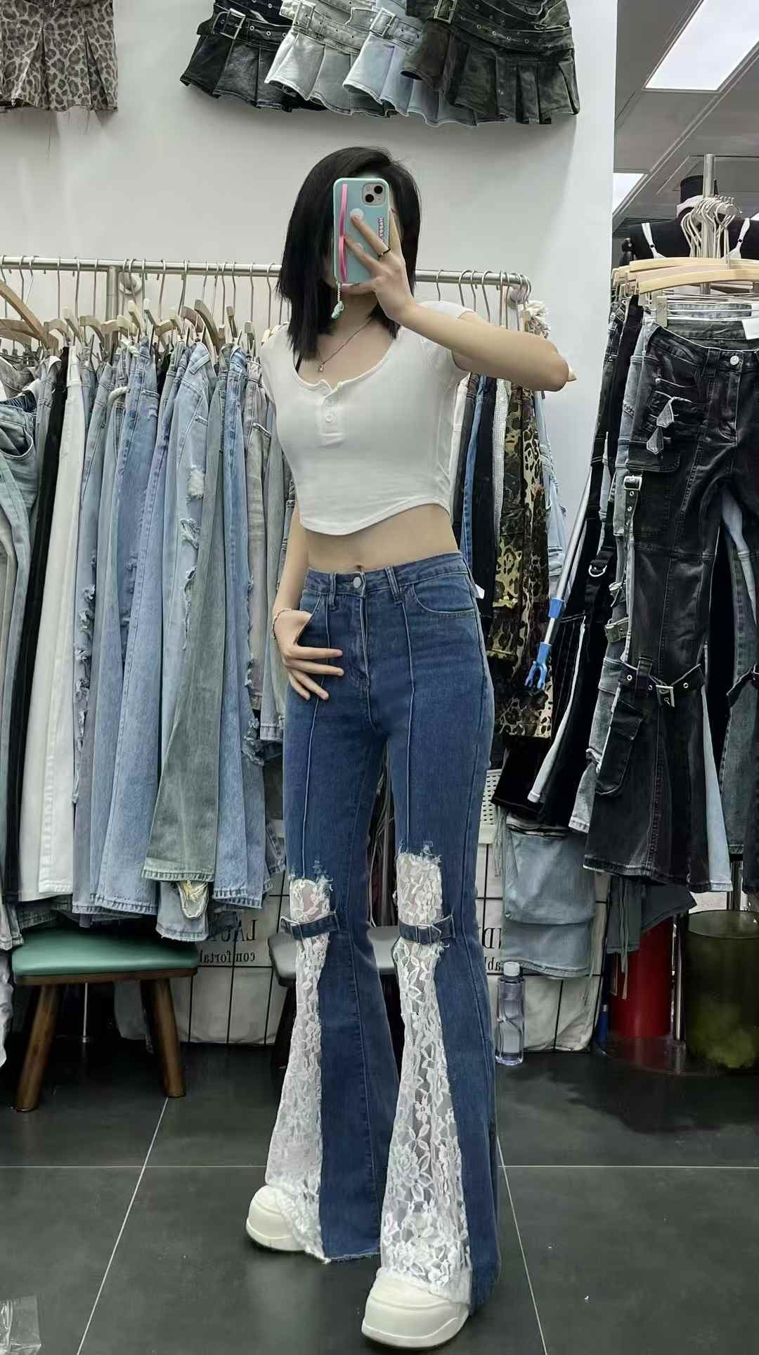 Net Cut Out Designed Jeans FC1796