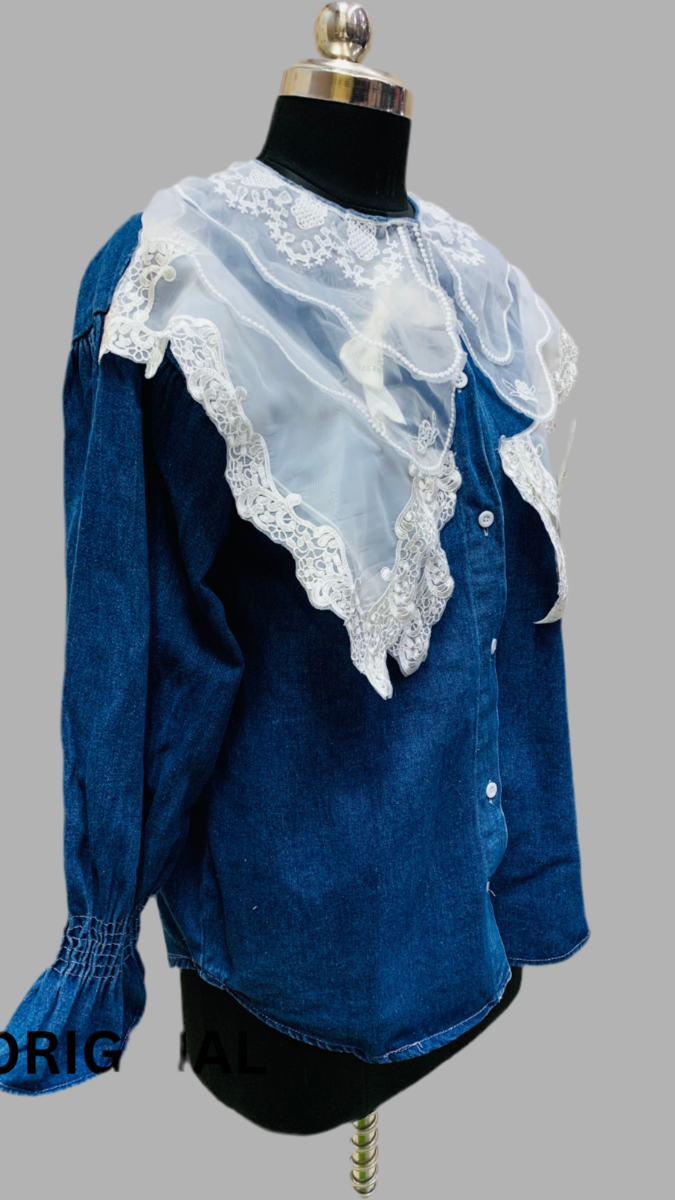 Three Layer Embroidery Collar Denim Shirt FC1569