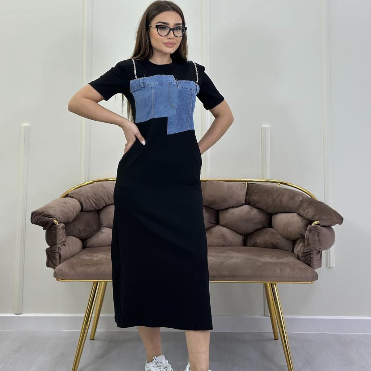 A Line Mid Length Denim Dress