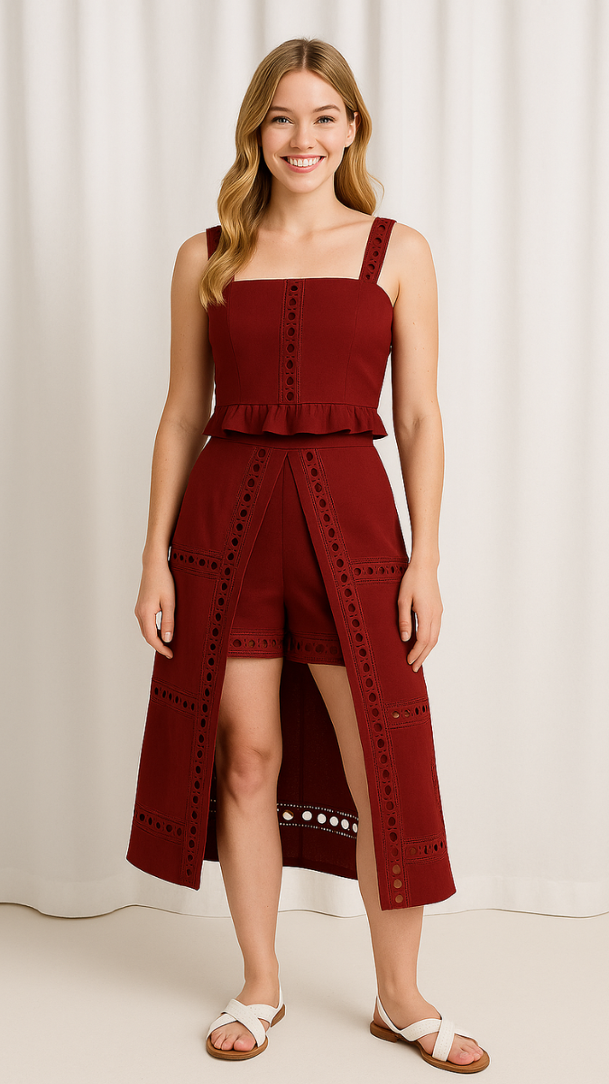 Back Tie Strap Sleeve Short Coord Set FC1778