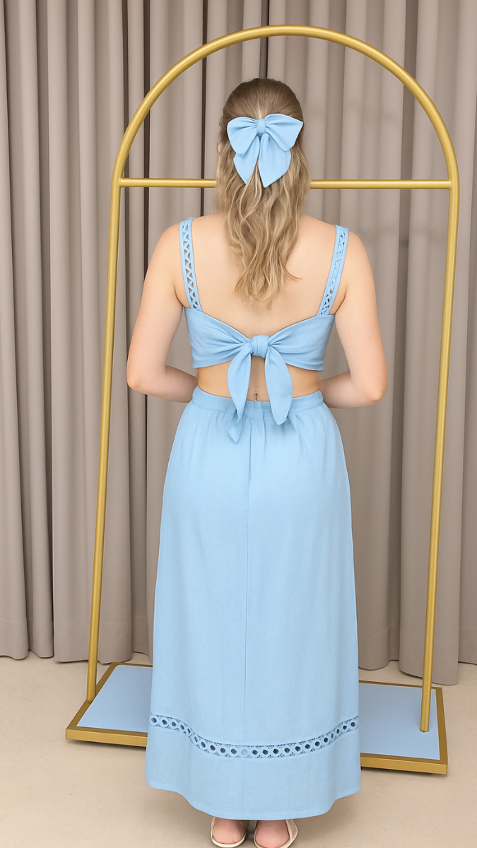 Back Tie Strap Sleeve Short Coord Set FC1778