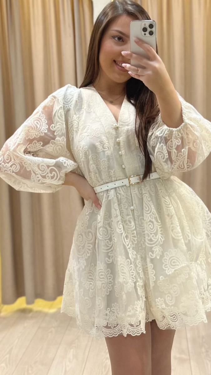 Balloon Sleeve Front Buttoned Mini Dress FC1801