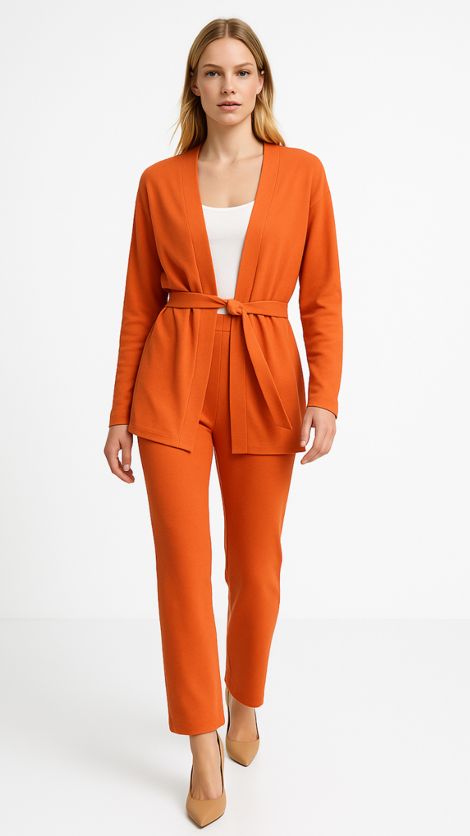 Belted Shrug Style Top And Pant Coord Set FC1949