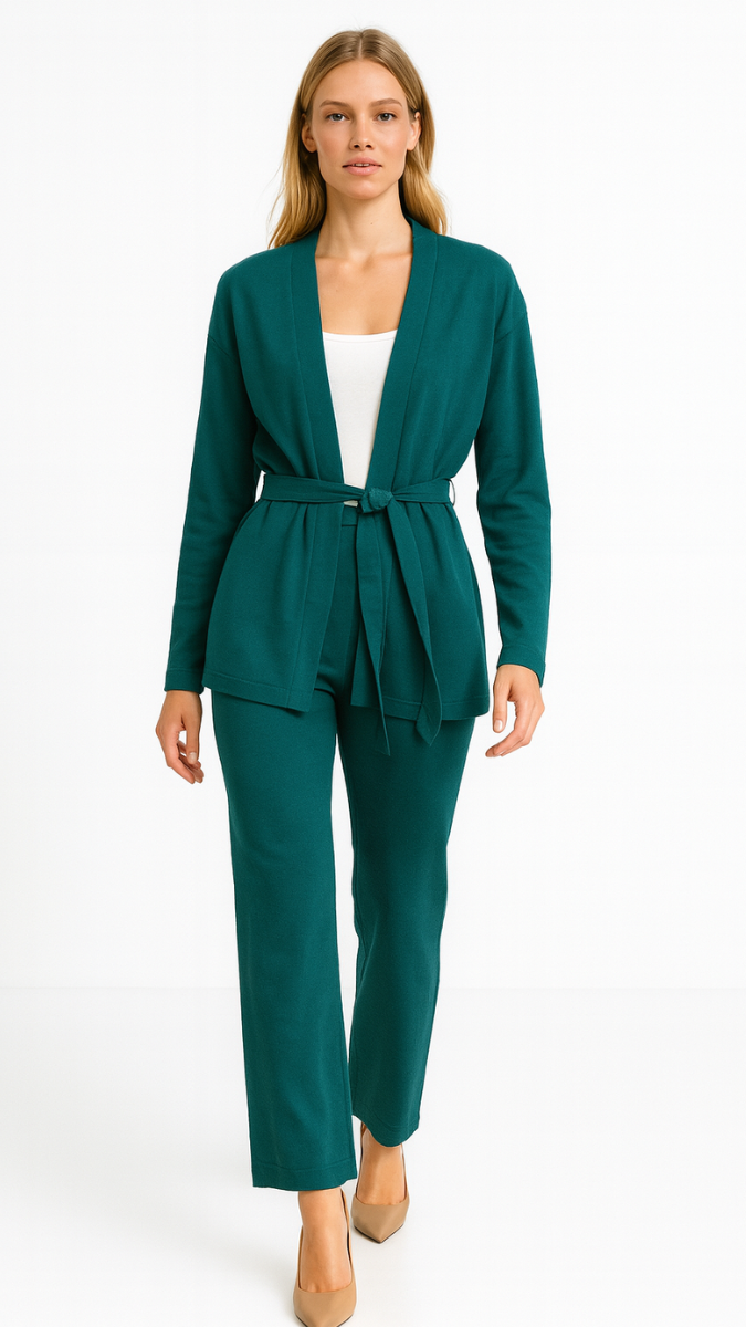 Belted Shrug Style Top And Pant Coord Set FC1949