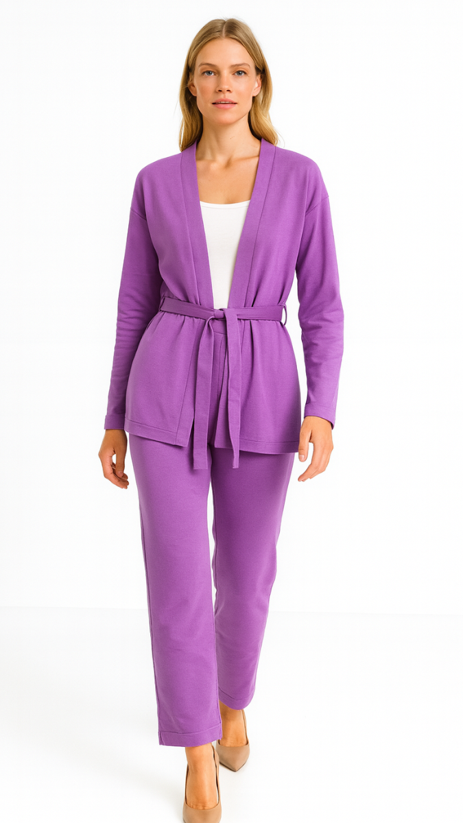 Belted Shrug Style Top And Pant Coord Set FC1949